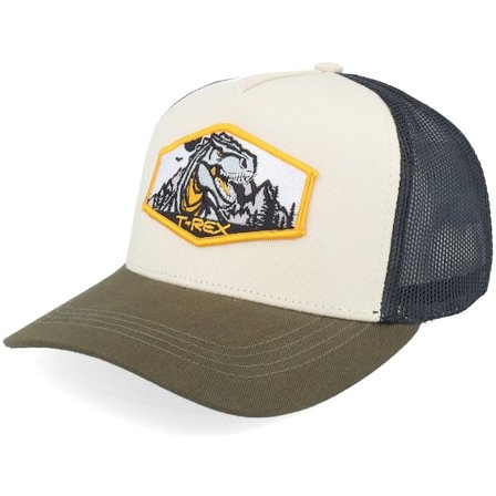Kiddo Cap - Verde trucker Gorra - Kids T-rex Orange Patch Ivory/Black/Dark Mesh A-Frame Trucker @ Hatstore