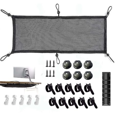 Kabelhanteringsnät under skrivbordet extra kabelnät, flexibelt kabelhanteringsnät, under skrivbordsnät [DB1-WELLNGS svart