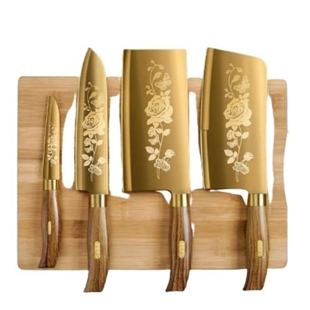 4 stykker Guld køkken kniv sæt rustfrit stål klinge med gylden titanium beklædning kok kniv sæt til køkken