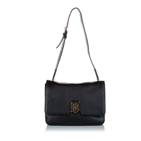 Burberry Vintage, Pre-owned TB Leather Shoulder Bag Zwart, Dames, Maat:ONE Size
