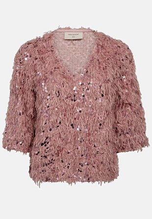 Freequent - Festtopp med fjäderliknande material och paljetter - gammalrosa - för damer - L (42) - Cellbes