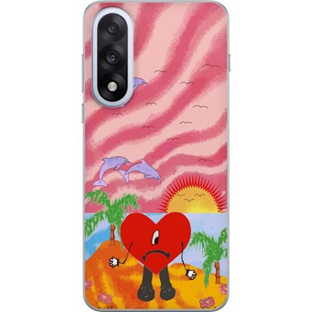 Kompatibelt Mobildeksel til OnePlus Nord 5 Bad Bunny i en fargerik quiltet jakke med hjertemønster og solbriller i moderne gatestil