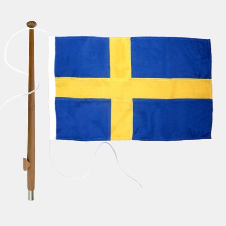 Conjunto de bandeira náutica com bandeira de embarcação Adela Original, Suécia, poliéster marinho (170 g / m²), 120 x 75 cm + mastro Ø25 mm, 120 cm em