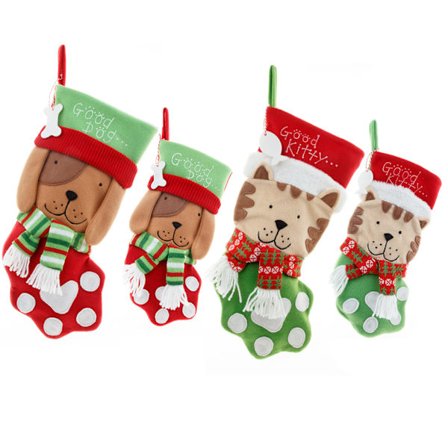 4 st dekorationer de Noël tecknade pattes de chat animaux de compagnie mignon sac de bonbons cadeau chat chien chaussettes de Noël sac de cadeau