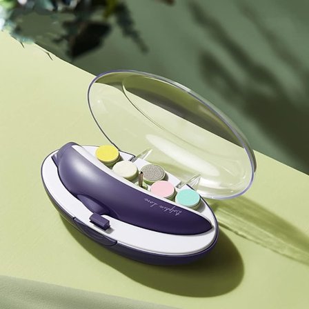 Elektrisk baby negltrimmer med LED-lys, sett med 6 slipeskive