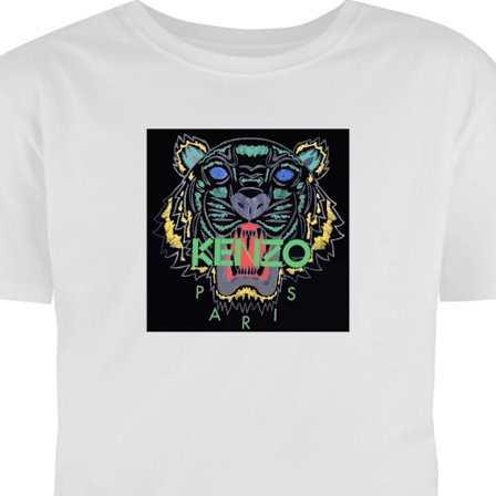 T-Shirt Kenzo Paris tiikeri logo juliste muotibrändi katutyyli ylellisyys ikoninen suunnittelu musta tausta taide