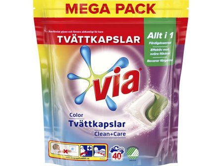 VIA Tvättkapslar Duo Color 40/fp - Lyreco - Städ och hygien - Tvättmedel och klädvård - Tvättmedel