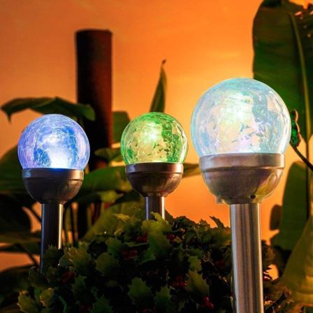 Solcelledrevne udendørslamper, revnet glas kugle dobbelt LED havebelysning, landskabs-/stibelysning til sti, terrasse, gård - farveskiftende - 3-pak