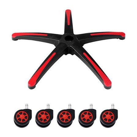 Ersättningsbas för Kontorsstol - DUOKU - 28 tum - Statisk Belastning 1134 kg - Svart + Röd - 5 Hjul