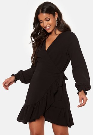 John Zack Frilly Wrap Mini Dress Black Vaatteet