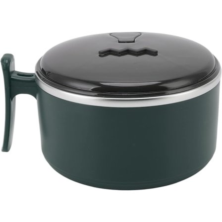Isolerad skål, Ramen skål, 304 Rostfritt stål Dubbel Instant Pastaskål med lock (Grön)