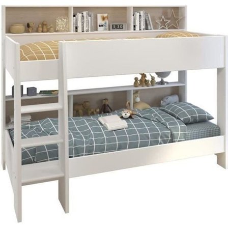 PARISOT Lasten kerrossänky 2 x 90x200 cm - Tammi- ja Valkoinen varjo - Patjat mukana - JIM