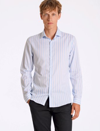 Lindbergh Striped Shirt L/S - Blue - L