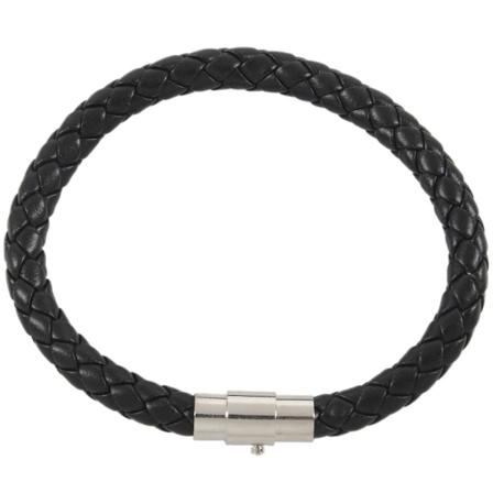 6mm Herre ekte skinn flettet armbånd rustfritt stål svart