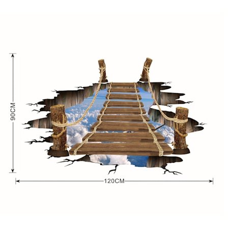 GHYT 3D bro-gulv/vegg PVC-klistremerke, flyttbare veggdekorer i vinyl, kunst/stuedekor, 1 stk.