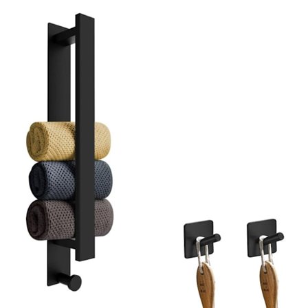 Musta pyyheteline, ei vaadi porausta, ruostumaton teräs 40 cm vieraspyyheteline, kylpypyyheteline, itseliimautuva koukku (mukana kaksi koukkua)