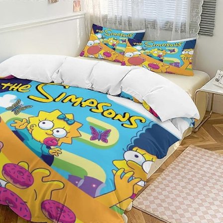 x392 The Simpsons 3-delt sengetøjssæt Varmt og behageligt blødt dynebetræk sengetøjssæt med 1 dynebetræk og 2 pudebetræk til soveværelse b392