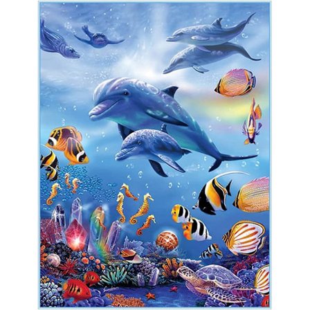 30x40cm, delfin 5d diamantmalt rhinestones brodert lerret(