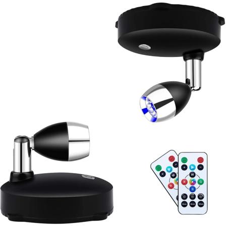 Trådløs spotlight batteridrevet spotlys opplysningslys innendørs mini aksentlys dimbare kunstlys LED-spotlights med fjernkontroll klistre på hvor som 