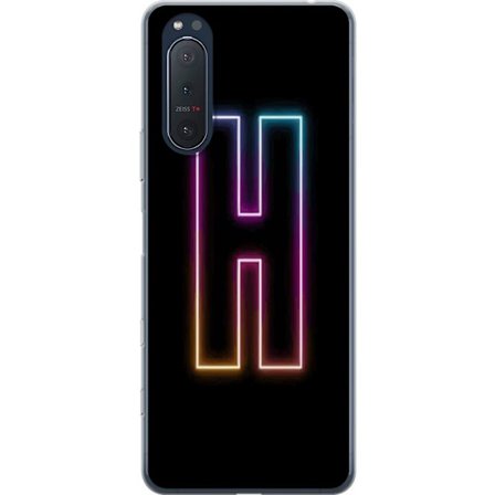 Yhteensopiva Puhelinkuori Sony Sony Xperia 5 II Minimalistinen neonkirjain H väriä vaihtavassa valossa mustaa taustaa vasten modernilla typografisel