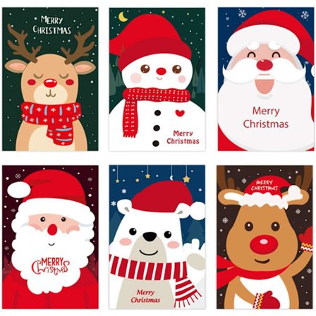 6 joulukorttia kirjekuorilla ja tarroilla, hauskat joulukortit, lapset