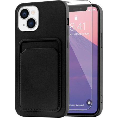 CQBB iPhone13 (6,1 tum) fodral, korthållarfodral för iPhone 13 + skärmskydd, korthållare designad för iPhone 13 telefonfodral svart