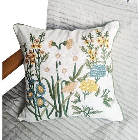 Käsinkirjailtu kodin sisustustyyny, päivänkakkara, 45 x 45 cm, krysanteemi tyynynpäällinen 18 x 18 tuumaa, vihreä