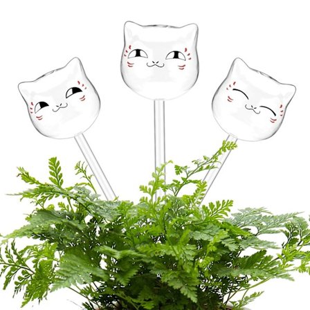 Plantevandingsanordninger, 3 stk. selvvandende planteglas, klare katteformede automatiske vandingsløg, plantevander