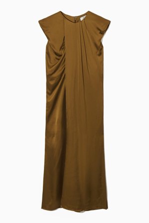 COS Women's Draped Cap Sleeve Midi Dress in Brown