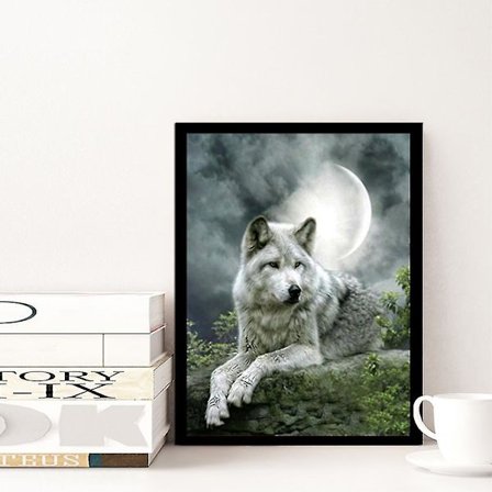 Rhinestone-maalaus Kuun susi 3D timanttimaalaus 30x40cm