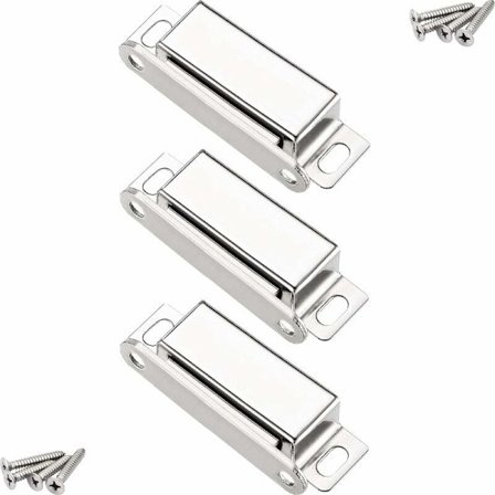 3-pack Magnetiska spärrar, 20 kg magnetisk dörrspärr och 12 skruvar, 304 rostfritt stål, magnetiska spärrar för möbler/skåp/garderobsdörrstängning
