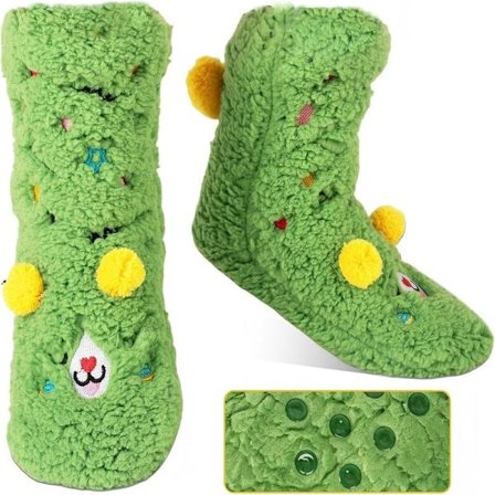 wxsp - 1 Par - Tykke Sokker Hjemme - Dame Fløyelsstrømper - Gul - Tegneseriebroderi Får Modell - Anti-Skli Søvn