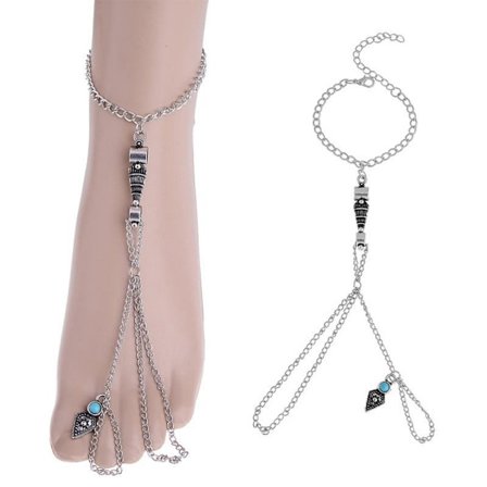 SILVER Sexig fot kedja fotlänk armband Turkos