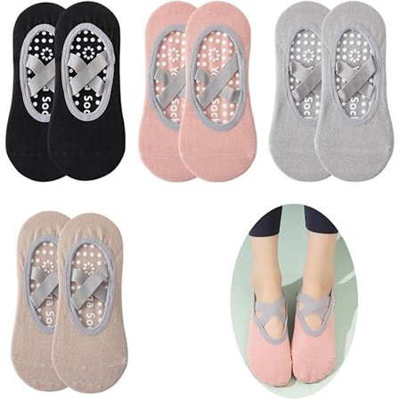 Skridsikre yogasokker til kvinder (4 par) - Størrelse 35-41 - Velegnet til pilates, dans og fitness