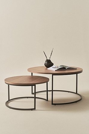 Jotex - Soffbord 2 Delar MDF - Stål Valnöts faner REDMOND - Köp Soffbord hos Jotex