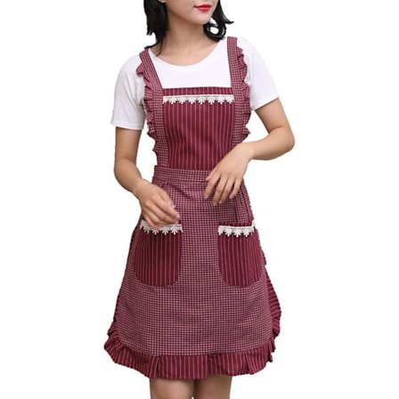 Sødt forklæde til kvinder med lommer, behageligt køkkenforklæde, perfekt til cafébutik, bagning, havearbejde, madlavning, rød_OF