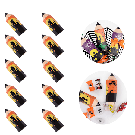 10 st tecknade pennor presentförpackning godis presentförpackning Halloween rolig penna presentförpackning present (orange)