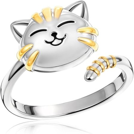 Söt Katt Spinner Ringar Öppna Justerbara Djur Husdjur Kattunge Ring Nätt Stapelbar Band Fidget Ångest Oro Stress Lindrande Finger Löfte Förlovning Gi