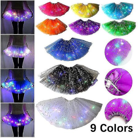 Dam led kjol Light Up Star Dance Kjolar Layered Balett Tutus Elastisk Mesh Tyll Minikjol Fest Karneval Kostym