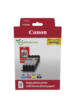 Canon CLI-581 C/M/Y/BK Photo Value Pack - 4-pack - svart, gul, cyan, magenta - original - blekkbeholder / papirsett