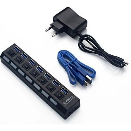 USB 3.0 hub, 7 USB 3.0 porte + 5V/2A strømforsyning