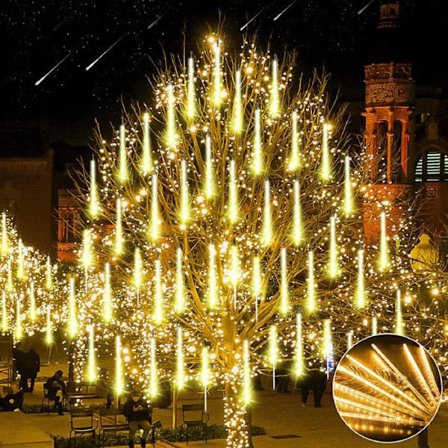 Rosnek 4x Lyskæde 192LED Meteor Regn Lys Udendørs, 30cm 8 Rør, til Juletræer Dekoration Have (Varm hvid)