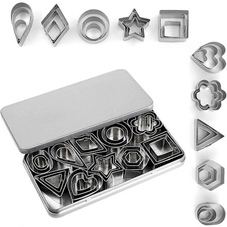 30 stk. kageforme, små forme lerforme, polymerforme, mini kageforme i rustfrit stål DIY bageværktøj firkant trekant oval