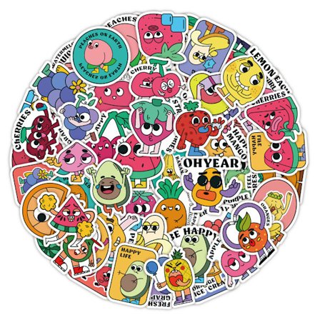 60 Retro Hip Hop Cartoon Fruit Stickers, Laptop Stickers, Vinyl Paint Stickers, Car, Luggage, Skateboard and Motorbike Stickers for Teens and Adults
