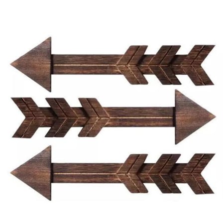 3 kpl kotiin puusta valmistettuja seinälle ripustettavia nuolenpääkoristeita