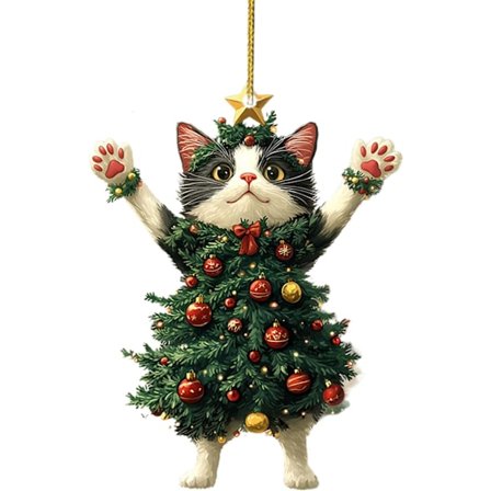 Julgranspynt med katt, Hängande kattunge i fordon, Julgransdekoration med katt, Julpynt till bilen, Hängande kattunge i backspegeln