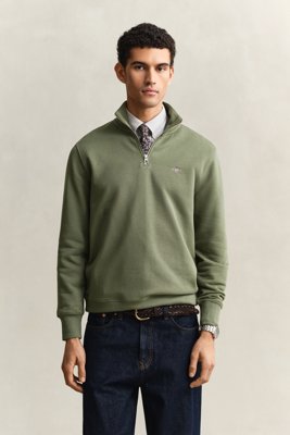 GANT - Shield collegegenser med half-zip til herre dry herb green