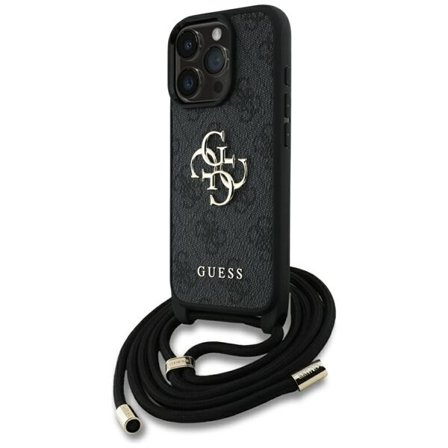Guess 4G Big Logo Cord Stap Crossbody Case for iPhone 16 Pro musta