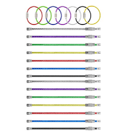 Nøkkelringkabel - 21 stk - Nøkkelring - Myk nøkkelring - Med skrulås - Rustfritt stålring - Kabelås - 2,0*150mm - Farge - For bagasje, merkelapper a
