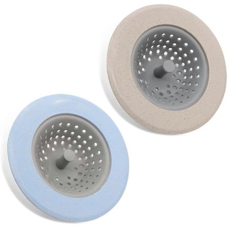 2-pak Diskbænks afløbssi, Silikone mad afløbssi, Afløbsbeskyttelse Diskbænkskurv til vask (Blå+Khaki)
